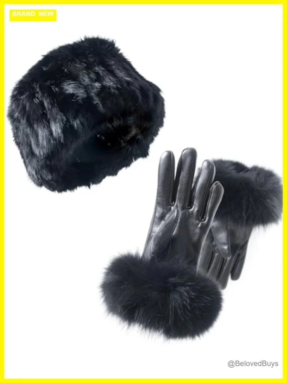 Real Fur Rabbit Fur Headband & Lambskin Leather Gloves Bundle – Convertible